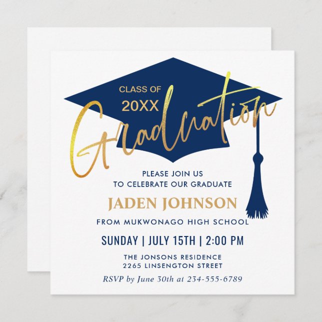 Invitación Partido de Graduación Simple Moderno Código QR Inv (Anverso / Reverso)