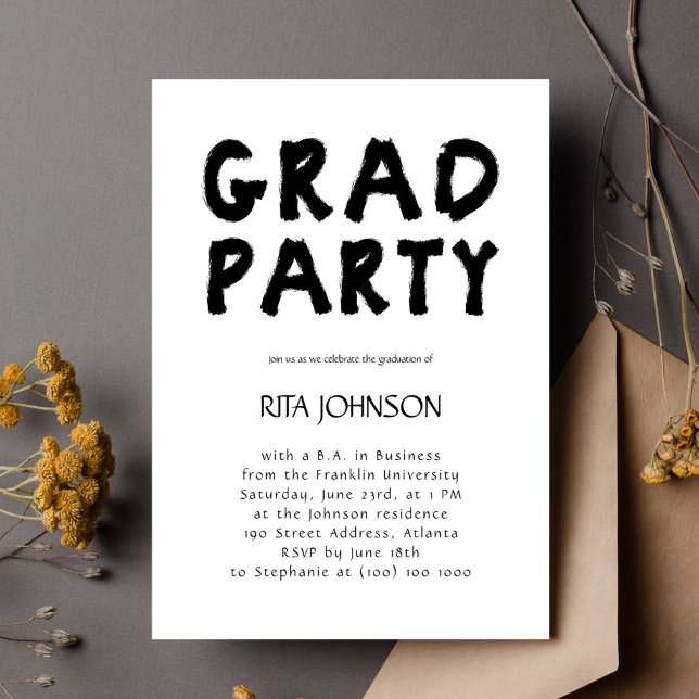 Invitación Partido de Graduación Superior de la Escuela Blanc (Black White Modern School Senior Graduation Party Invitation)