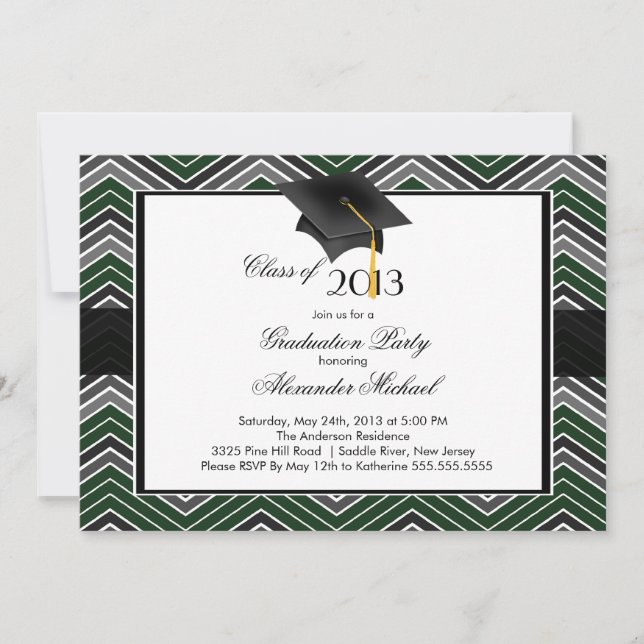 Invitación Partido de Graduación Tassel Chevron Moderno (Anverso)