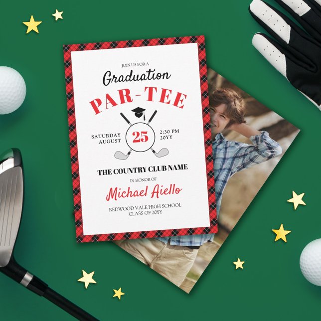 Invitación Partido de Graduación Temática del Golf Red Plaid (Subido por el creador)