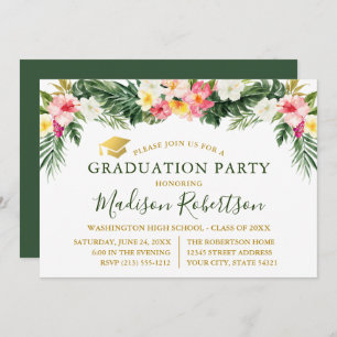 Invitación Partido de Graduación Tropical de Oro Floral