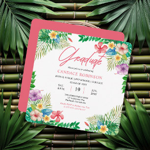 Invitación Partido de Graduación Tropical Hibiscus de la Moda