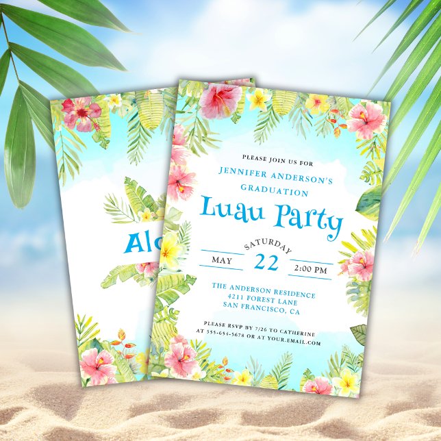 Invitación Partido de Graduación Tropical Luau Aloha Azul (Subido por el creador)