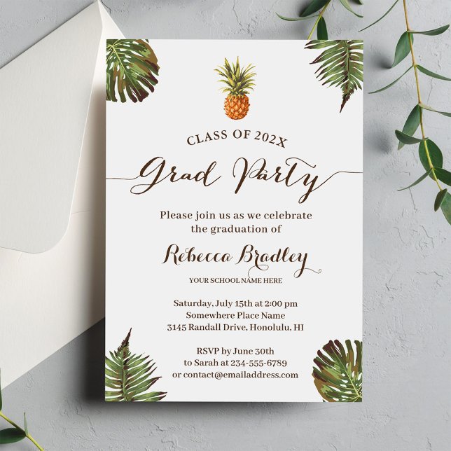 Invitación Partido de Graduación Tropical, Luau Pineapple, de (Subido por el creador)
