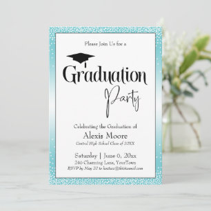 Invitación Partido de Graduación Turquesa Brillante Ombre Con