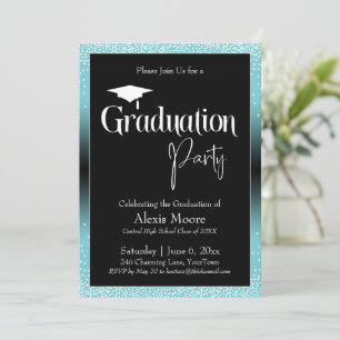 Invitación Partido de Graduación Turquesa Brillante Ombre Con