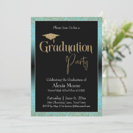 Invitación Partido de Graduación Turquoise Ombre Confetti