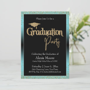 Invitación Partido de Graduación Turquoise Ombre Confetti