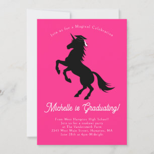 Invitación Partido de Graduación Unicornio Rosa y Negro