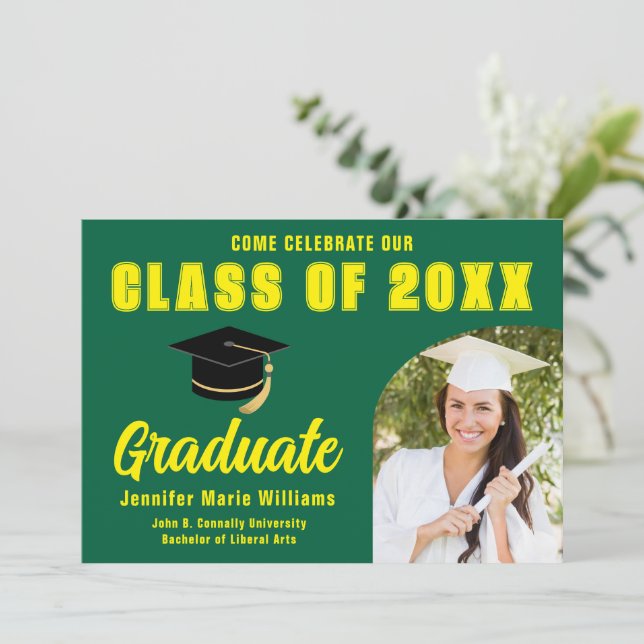 Invitación Partido de Graduación Verde Amarillo Foto 2025 (Anverso de pie)