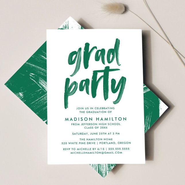 Invitación Partido de Graduación Verde con guión de broche mo (Subido por el creador)