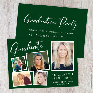 Invitación Partido de Graduación Verde de Collage de fotos Mo