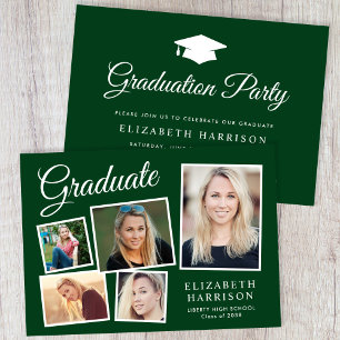 Invitación Partido de Graduación Verde de Collage de fotos Mo