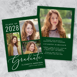 Invitación Partido de Graduación Verde de Collage de fotos Mo