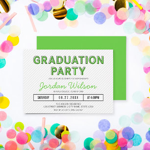 Invitación Partido de Graduación Verde de Rayas Modernas