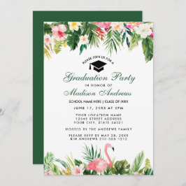 Invitación Partido de Graduación Verde Floral Tropical