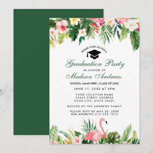 Invitación Partido de Graduación Verde Floral Tropical