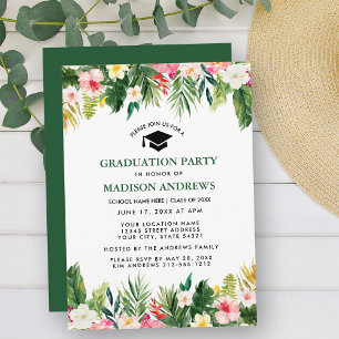 Invitación Partido de Graduación Verde Floral Tropical