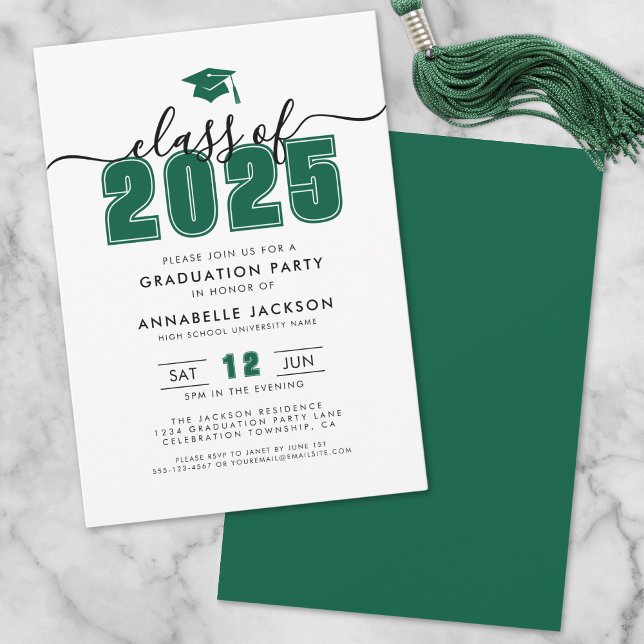 Invitación Partido de Graduación Verde Moderno Simple (Simple Modern Green Graduation Party Invitation)