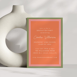 Invitación Partido de Graduación Verde Naranja Moderno