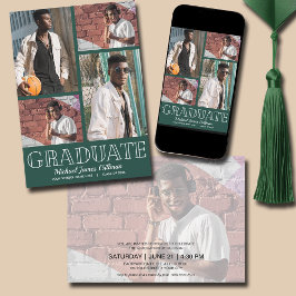Invitación Partido de Graduación Verde Oscuro Multifoto