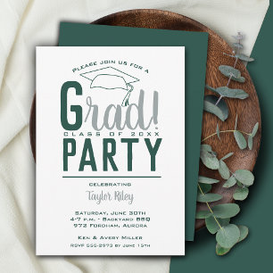 Invitación Partido de Graduación Verde Oscuro y Gris