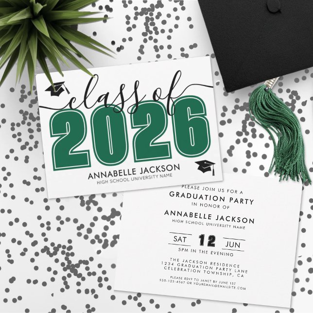 Invitación Partido de Graduación Verde Simple (Simple Green Graduation Party Invitation)