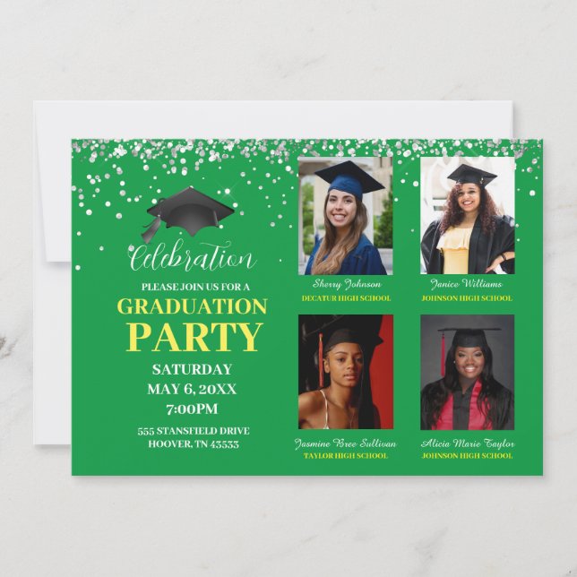Invitación Partido de Graduación Verde y Amarillo de Fotograf (Anverso)