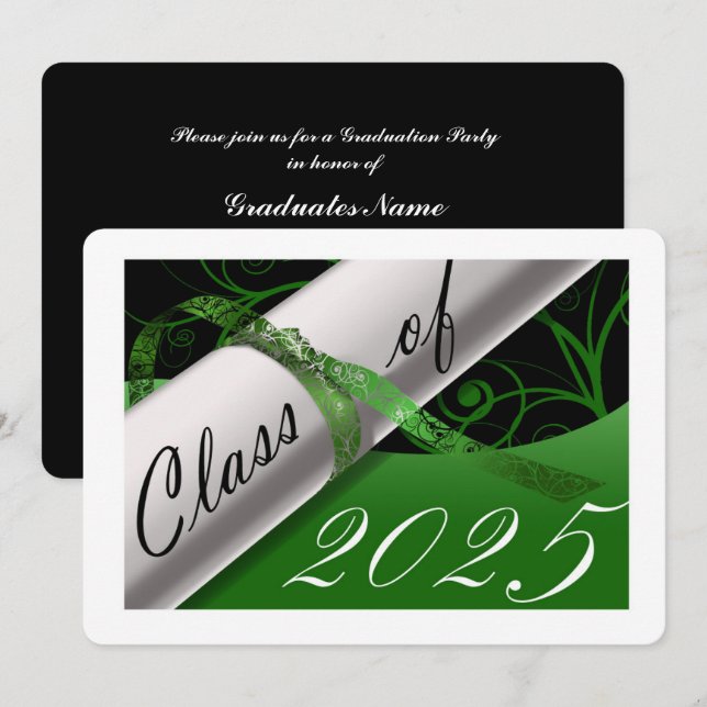 Invitación Partido de Graduación Verde y Blanco (Anverso / Reverso)