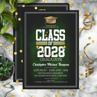 Invitación Partido de graduación Verde y Oro de Colores Escol