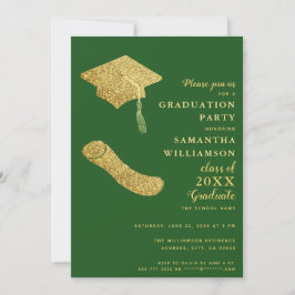 Invitación Partido de Graduación Verde y Oro Simple