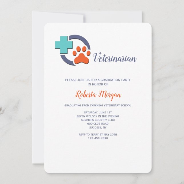 Invitación Partido de Graduación Veterinaria Cross and Paw (Anverso)