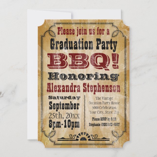 Invitación Partido de Graduación Vintage Antiguo (Anverso)
