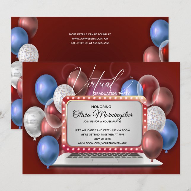 Invitación Partido de Graduación Virtual de Portátiles Blanco (Anverso / Reverso)
