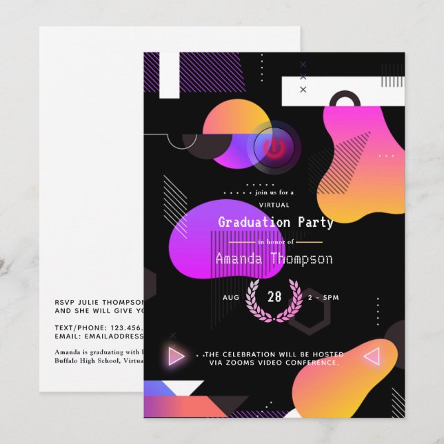 Invitación Partido de Graduación Virtual Geométrica brillante (Anverso / Reverso)