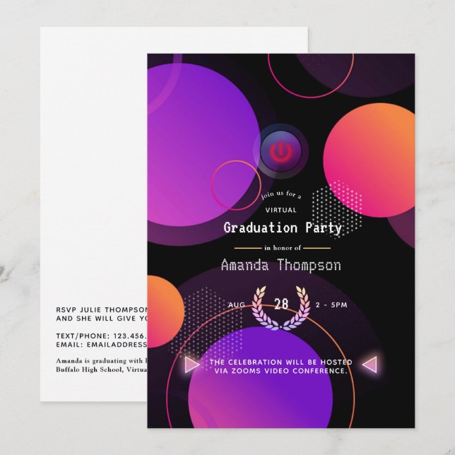 Invitación Partido de Graduación Virtual Geométrica brillante (Anverso / Reverso)