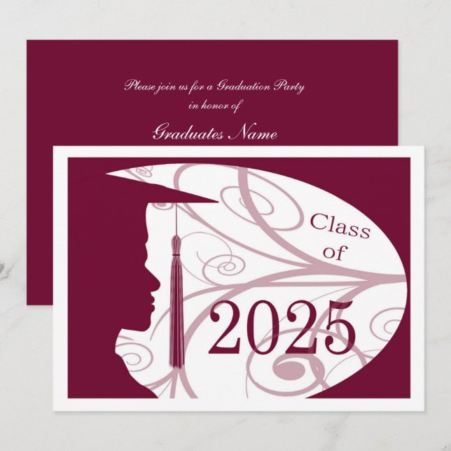 Invitación Partido de Graduación White and Burgundy Man 2025 (Anverso / Reverso)