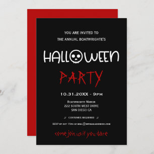 Invitación Partido de Halloween blanco y negro