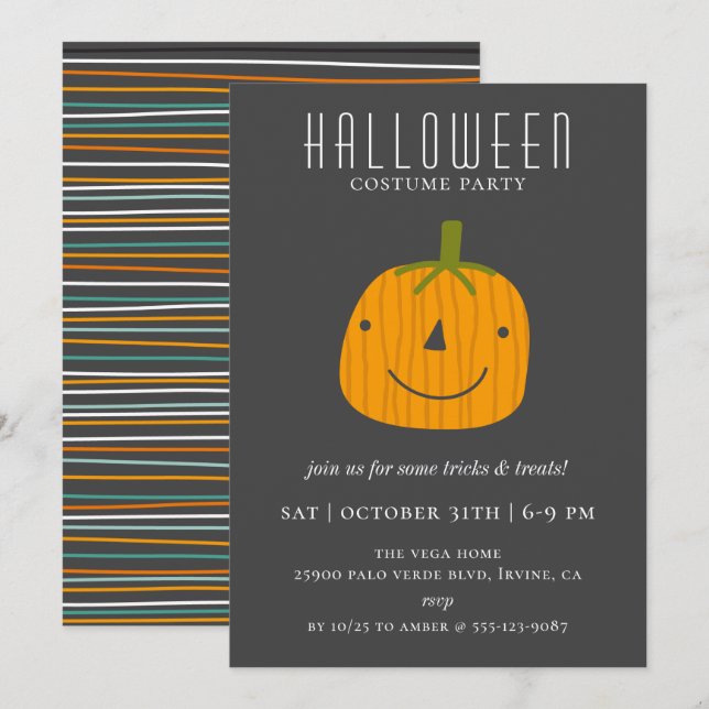 Invitación Partido de Halloween Cute Jack O'lantern (Anverso / Reverso)