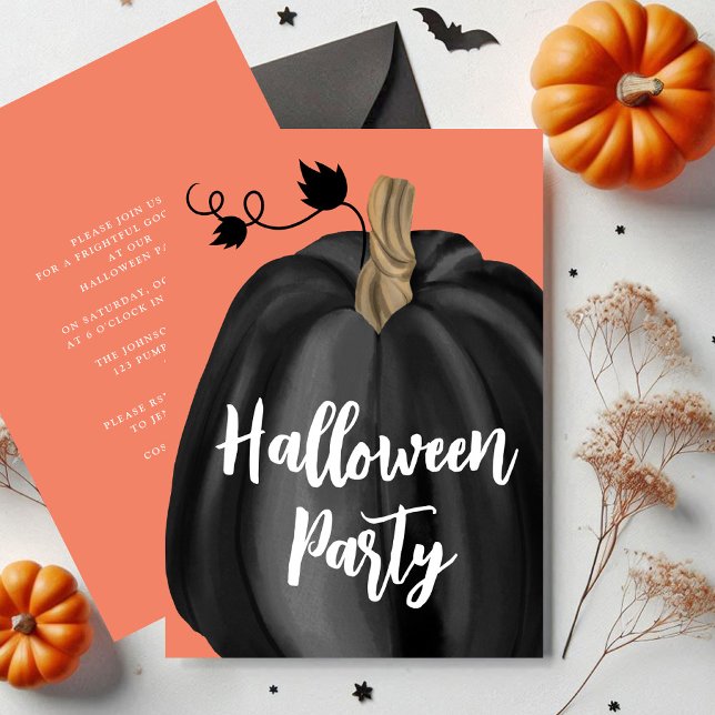 Invitación Partido de Halloween de Calabaza con guión corto p (Cute Orange Script Pumpkin Halloween Party Invitation)