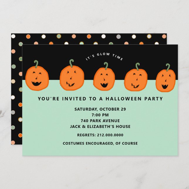 Invitación Partido de Halloween de Calabaza Cuta (Anverso / Reverso)