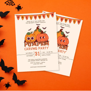 Invitación Partido de Halloween de Calabaza Retro Cuidada