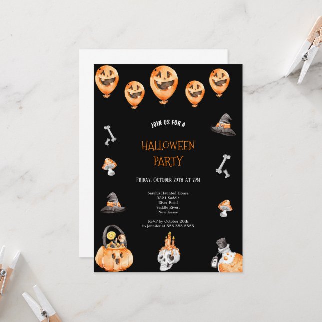 INVITACIÓN PARTIDO DE HALLOWEEN, DE CARA Y MIEDO, NEGRO Y NAR (Anverso/Reverso In Situ)