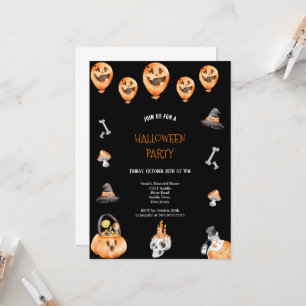 INVITACIÓN PARTIDO DE HALLOWEEN, DE CARA Y MIEDO, NEGRO Y NAR