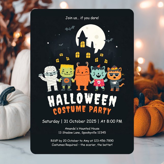 Invitación Partido de Halloween de Cuto Costume (Cute Costume Halloween Party Invitation)