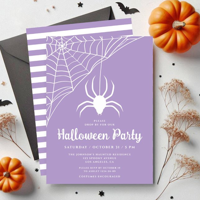 Invitación Partido de Halloween de la Araña Morada (Cute Purple Spider Halloween Party Invitation)