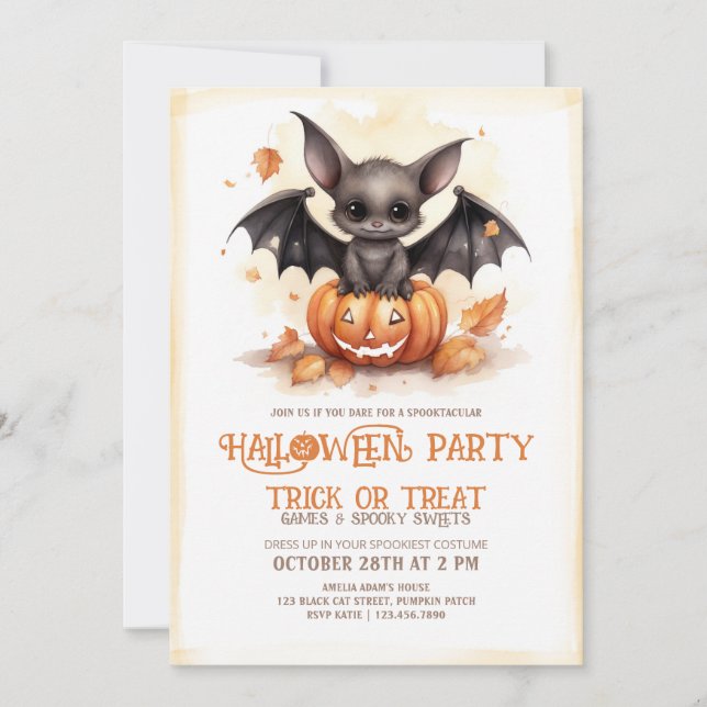 Invitación Partido de Halloween de la Barba Cuta y la Calabaz (Anverso)