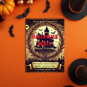 Invitación Partido de Halloween de la Casa Vintage de Victori