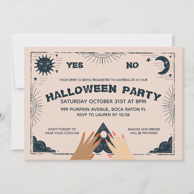 Invitación Partido de Halloween de la Junta de Espíritu (Anverso)