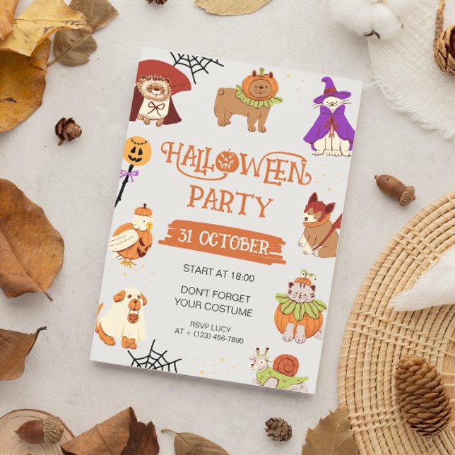 Invitación Partido de Halloween de Mascota de acuarela (Subido por el creador)